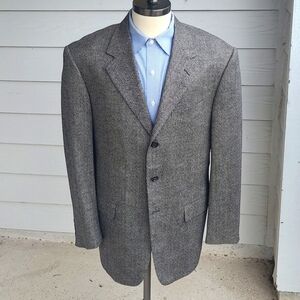PAL ZILERI Italy Grey Beige Herringbone Weave Wool Cashmere 44 R Mens Sport Coat